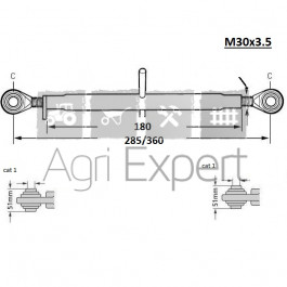 Barre de poussée M30x3,5 longueur 285/360 mm rotule D19, tracteur toute marque Jusqu'à 85CV.