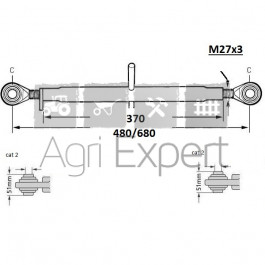 Barre de poussée M27x3 longueur 480/680 mm rotule D25.4, tracteur toute marque Jusqu'à 85CV.