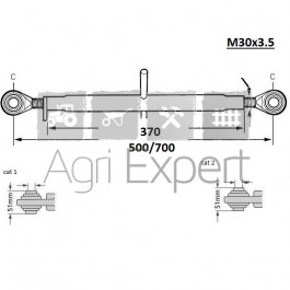 Barre de poussée M30x3,5 longueur 200/700 mm rotule D25.4 D19, tracteur toute marque Jusqu'à 85CV.