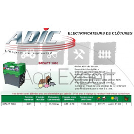 Electrificateur 1 joules alimentation pile 9v et batterie 12v pour clôture IMPACT 1000