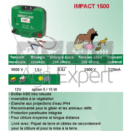 Electrificateur 1,5joules alimentation batterie 12v pour clôture IMPACT 1500