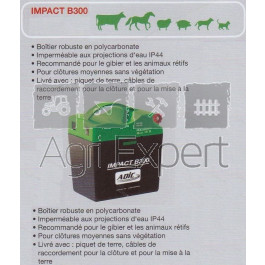 Electrificateur 0,3joules alimentation pile 9v et batterie 12v pour clôture IMPACT B300