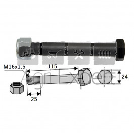 Boulon M16x115 avec écrou pour fléau débroussailleuse Rousseau, Mulag, M16 x 1,5 x 115 mm, 8.8