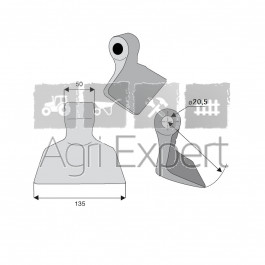 Marteau de broyeur Berti alésage 120,5x50 - rayon 95 - largeur 135 mm, RM105-20, M63-105/20