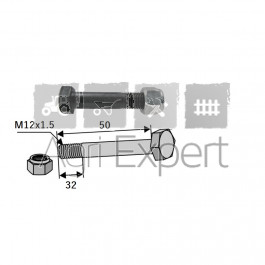 Boulon M12x50 avec écrou pour fléau débroussailleuse Bruni M12 x 1.5 x 50 mm, 10.9