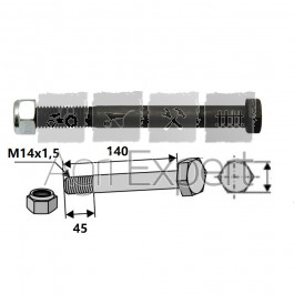 Boulon M14x140 avec écrou pour marteau de broyeur Bombord, M14 x 2 x 140 mm, 10.9