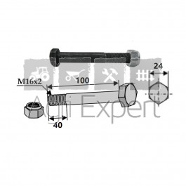 Boulon M16x100 pour marteau de broyeur Maletti, M16 x 2 x 100 mm, 10.9