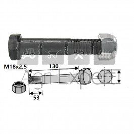 Boulon M18x130 pour marteau de broyeur à marteaux, 18 x 2,5 x 130 mm, 10.9