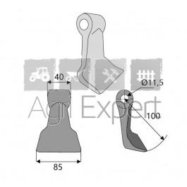 Marteau de broyeur Agrimaster RM37-11, alésage 11,5 - rayon 100 - largeur 85 mm, M37/11