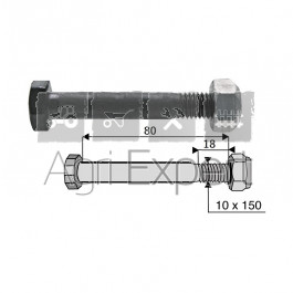 Boulon M10x80 avec écrou pour fléau débroussailleuse Muthing, M10 x 1,5 x 80 mm, 10.9 