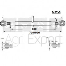Barre de poussée M27x3 longueur 720/920 mm rotule D19 et D25.4, tracteur toute marque Jusqu'à 85CV.