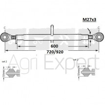 Barre de poussée M27x3 longueur 720/920 mm rotule D25.4, tracteur toute marque Jusqu'à 85CV.