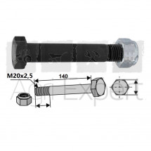 Boulon M20x140 avec écrou pour marteau de broyeur Perfect, M20 x 2,5 x 140 mm, 10.9