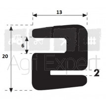 Joint profil S pour pare-brise épaisseur 6 mm dimensions 20mm x 13mm