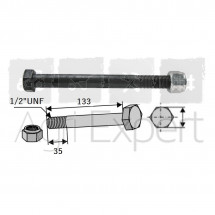 Boulon 1/2x133 UNF avec écrou pour marteau de broyeur Agrimaster, Bomford, McConnel, 1/2" UNF x 133 mm