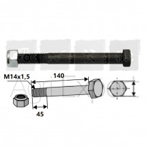 Boulon M14x140 avec écrou pour marteau de broyeur Bombord, M14 x 2 x 140 mm, 10.9