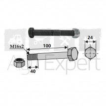Boulon M16x100 pour marteau de broyeur Maletti, M16 x 2 x 100 mm, 10.9