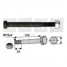Boulon M16x124 pour marteau de broyeur Gilbers, M16 x 2 x 124 mm, 8.8