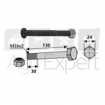 Boulon M16x130 mm, cl 10.9 pour marteau de broyeur Kuhn, Votex, 